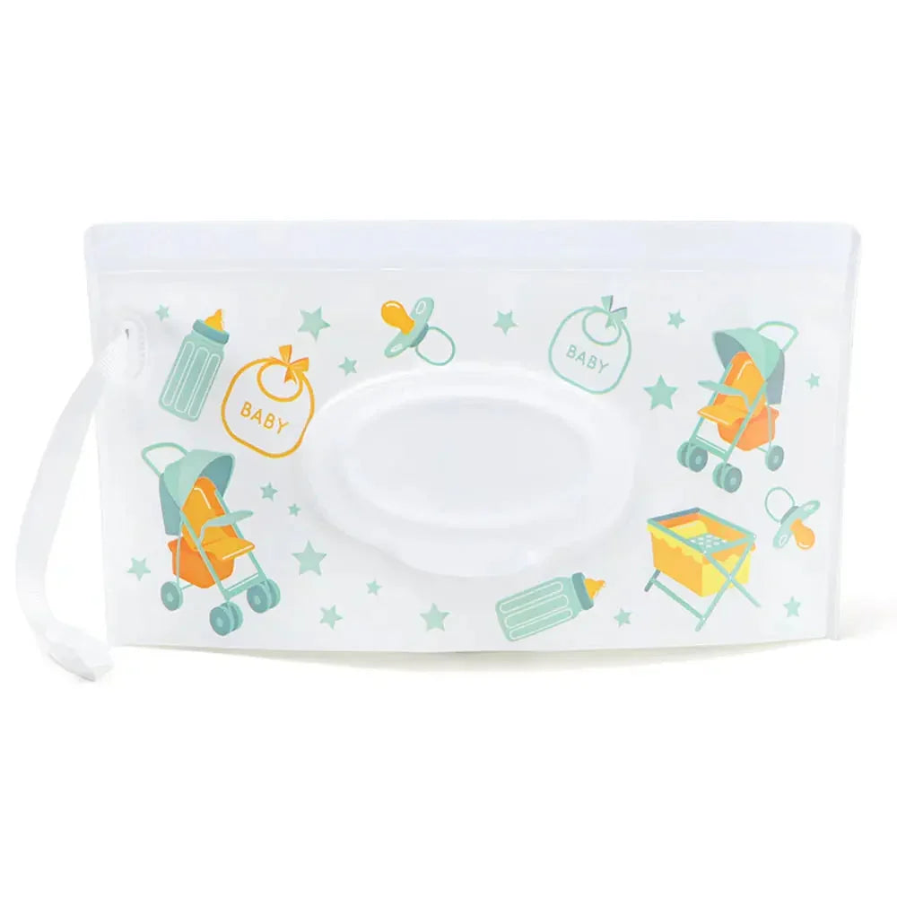 Tragbare Baby-Feuchttüchertasche mit Druckknopfschlaufe und Klappdeckel