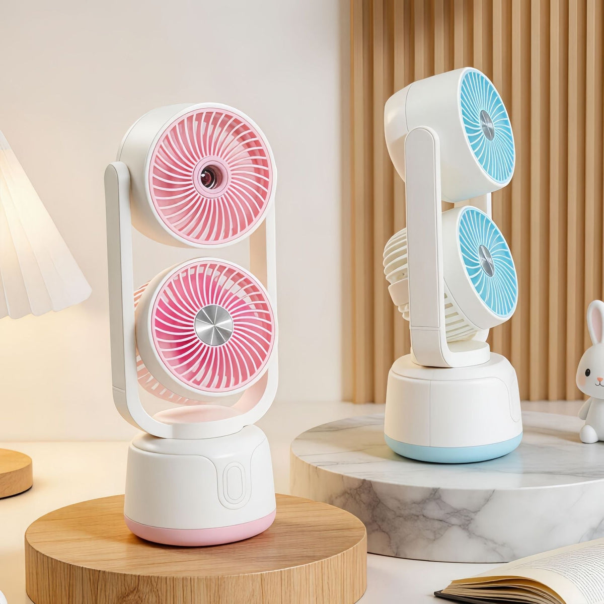 Tragbarer Doppelventilator mit verstellbaren Köpfen