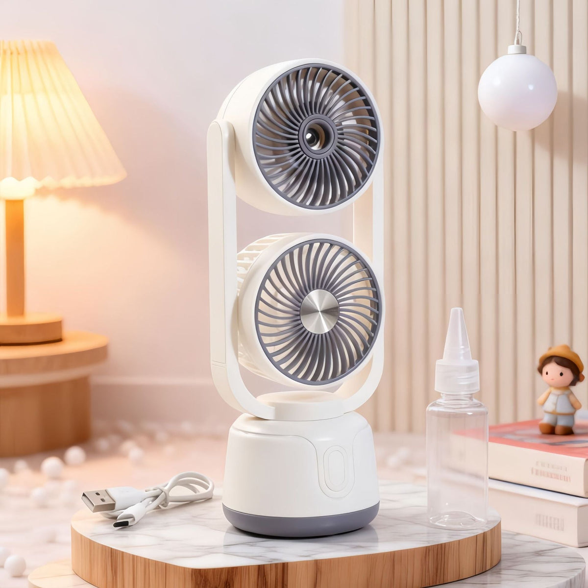 Tragbarer Doppelventilator mit verstellbaren Köpfen