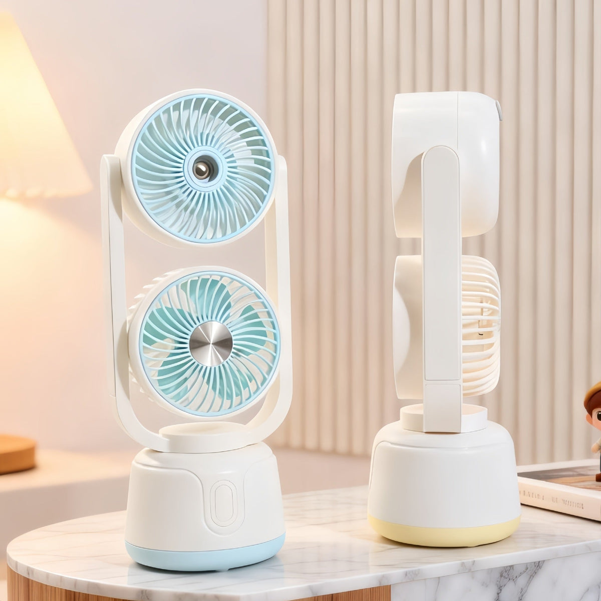 Tragbarer Doppelventilator mit verstellbaren Köpfen