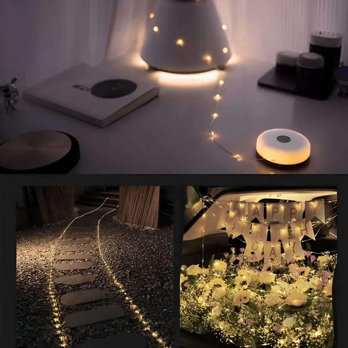 Tragbare LED-Camping-Lichterkette – USB-wiederaufladbare, wasserdichte Lichterkette für den Innen- und Aussenbereich (10 m)
