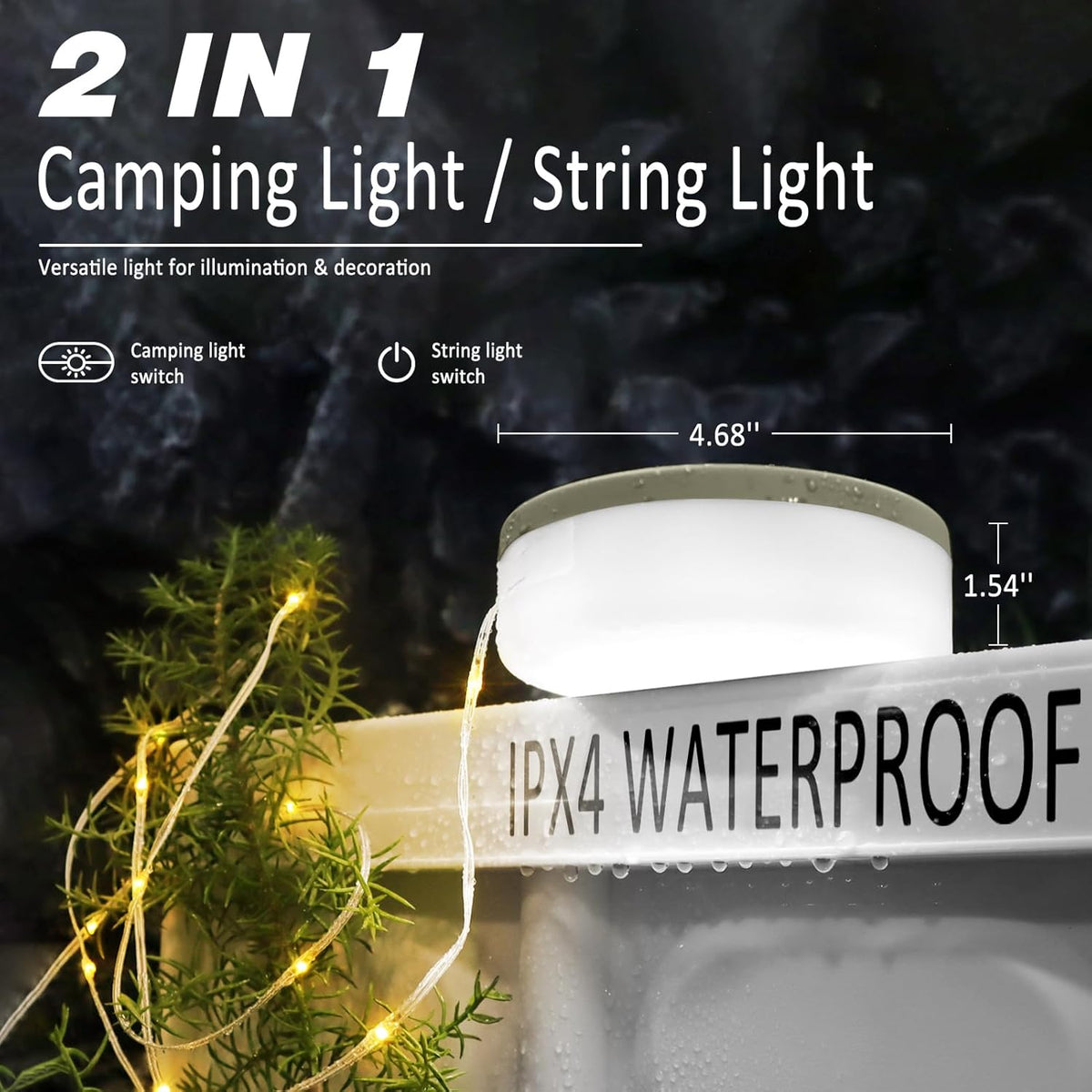 Tragbare LED-Camping-Lichterkette – USB-wiederaufladbare, wasserdichte Lichterkette für den Innen- und Aussenbereich (10 m)
