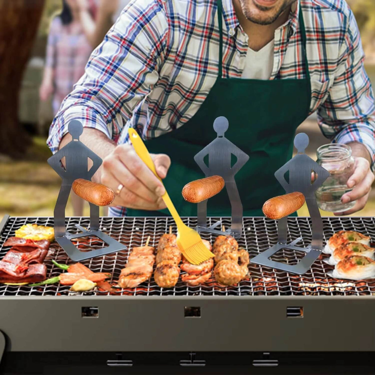Tragbarer Wursthalter aus Edelstahl für Camping, Grillen und Picknick, 5 Stück