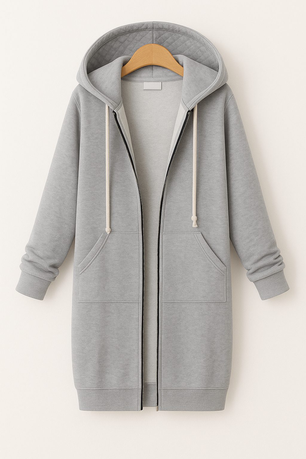 Langer Kapuzenpullover mit Reissverschluss für Damen