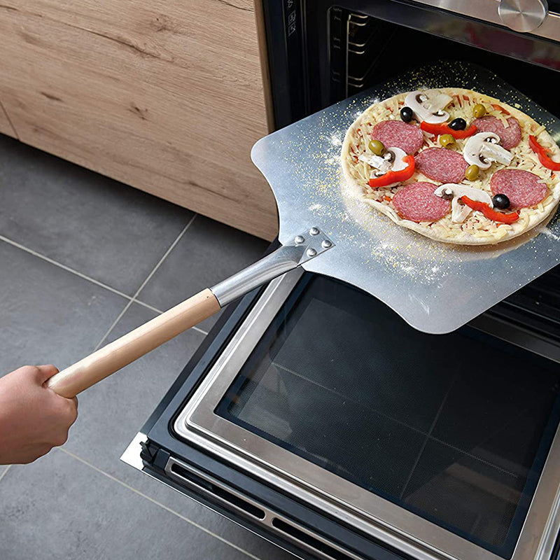Langer Metall-Pizzaschieber mit doppeltem Holzgriff