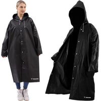 Langer, schwarzer Unisex-Regenmantel mit Kapuze