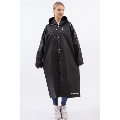 Langer, schwarzer Unisex-Regenmantel mit Kapuze