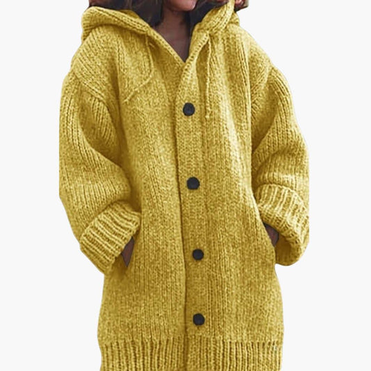Langer Damen-Strickcardigan mit Kapuze