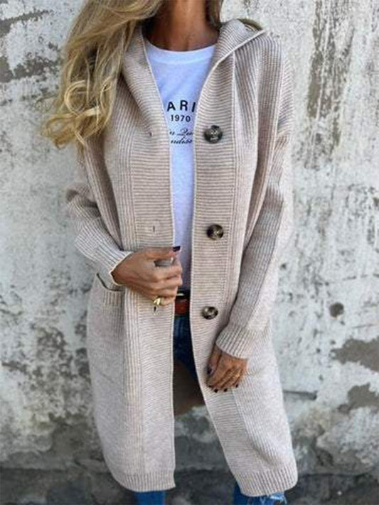 Langer Damen-Kapuzenstrickjacke