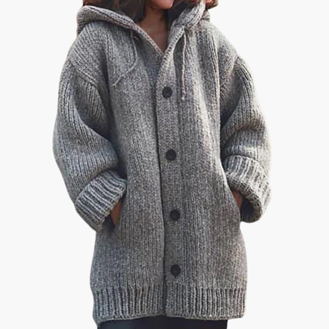 Langer Damen-Strickcardigan mit Kapuze