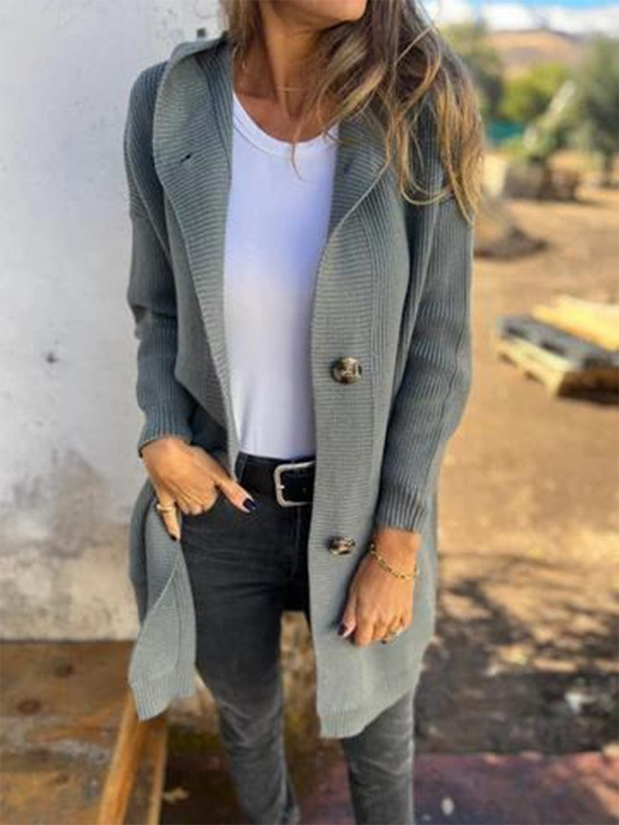Langer Damen-Kapuzenstrickjacke