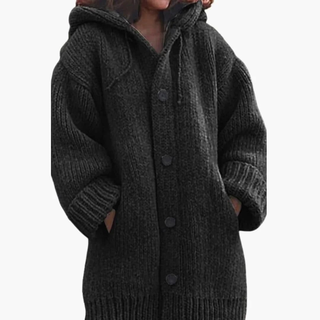 Langer Damen-Strickcardigan mit Kapuze