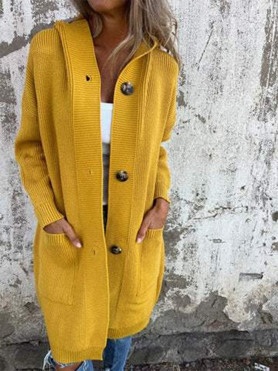 Langer Damen-Kapuzenstrickjacke