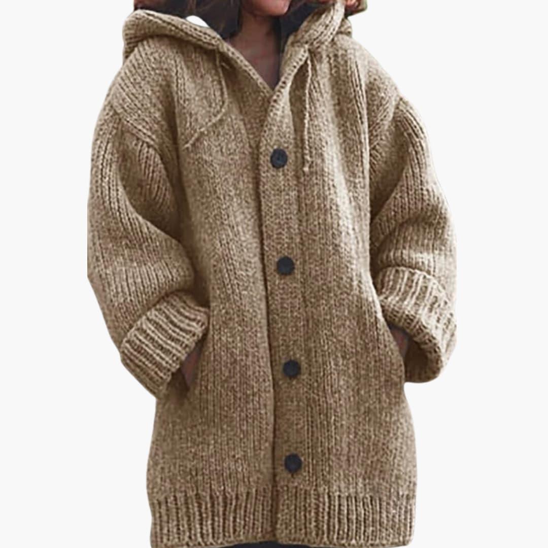 Langer Damen-Strickcardigan mit Kapuze