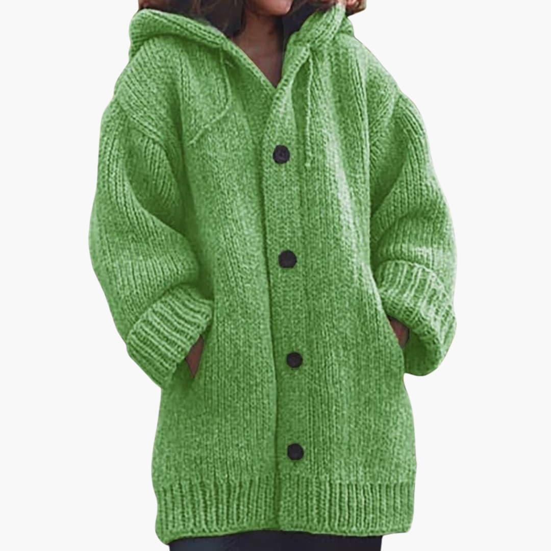 Langer Damen-Strickcardigan mit Kapuze