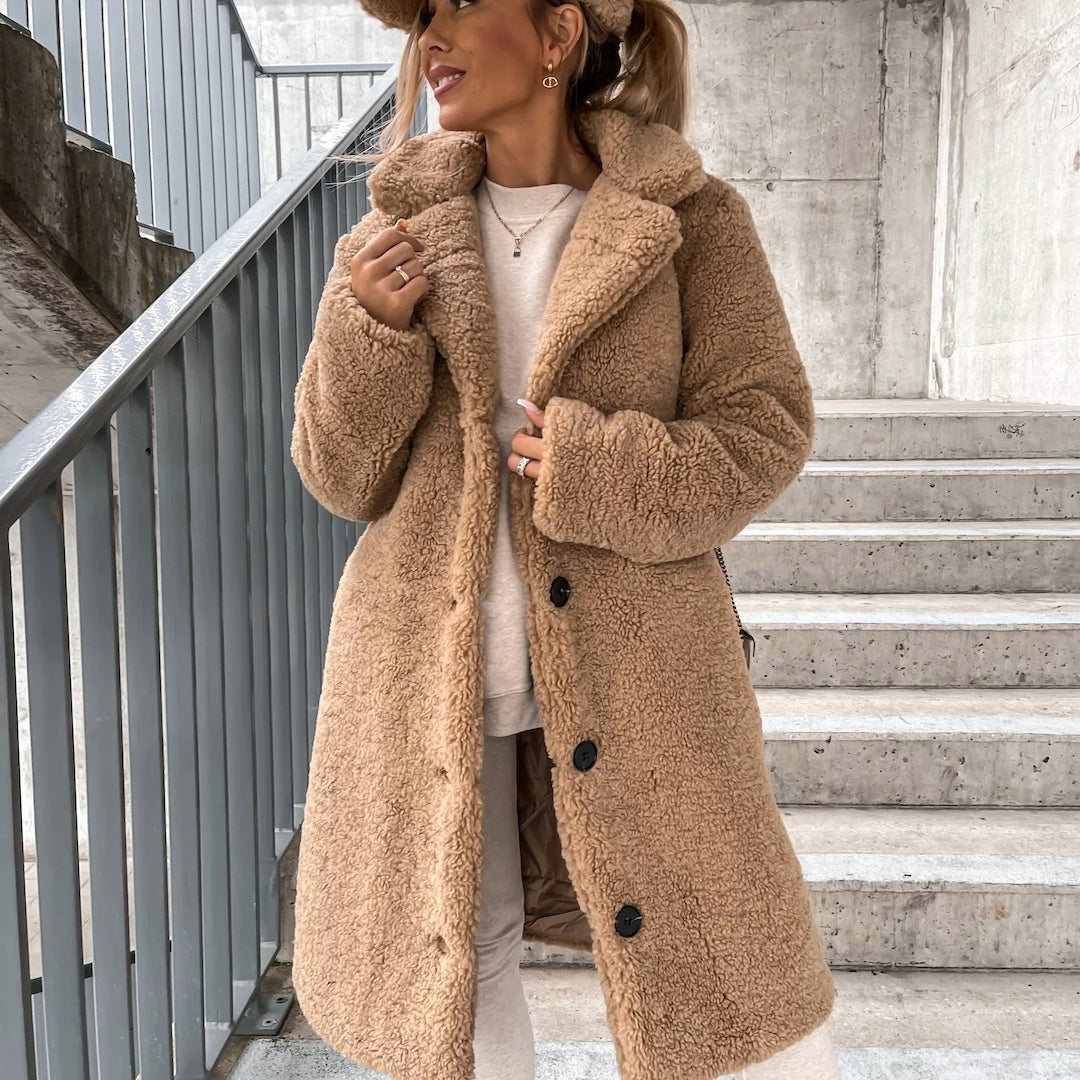 Langer Oversized Teddy-Mantel für Damen