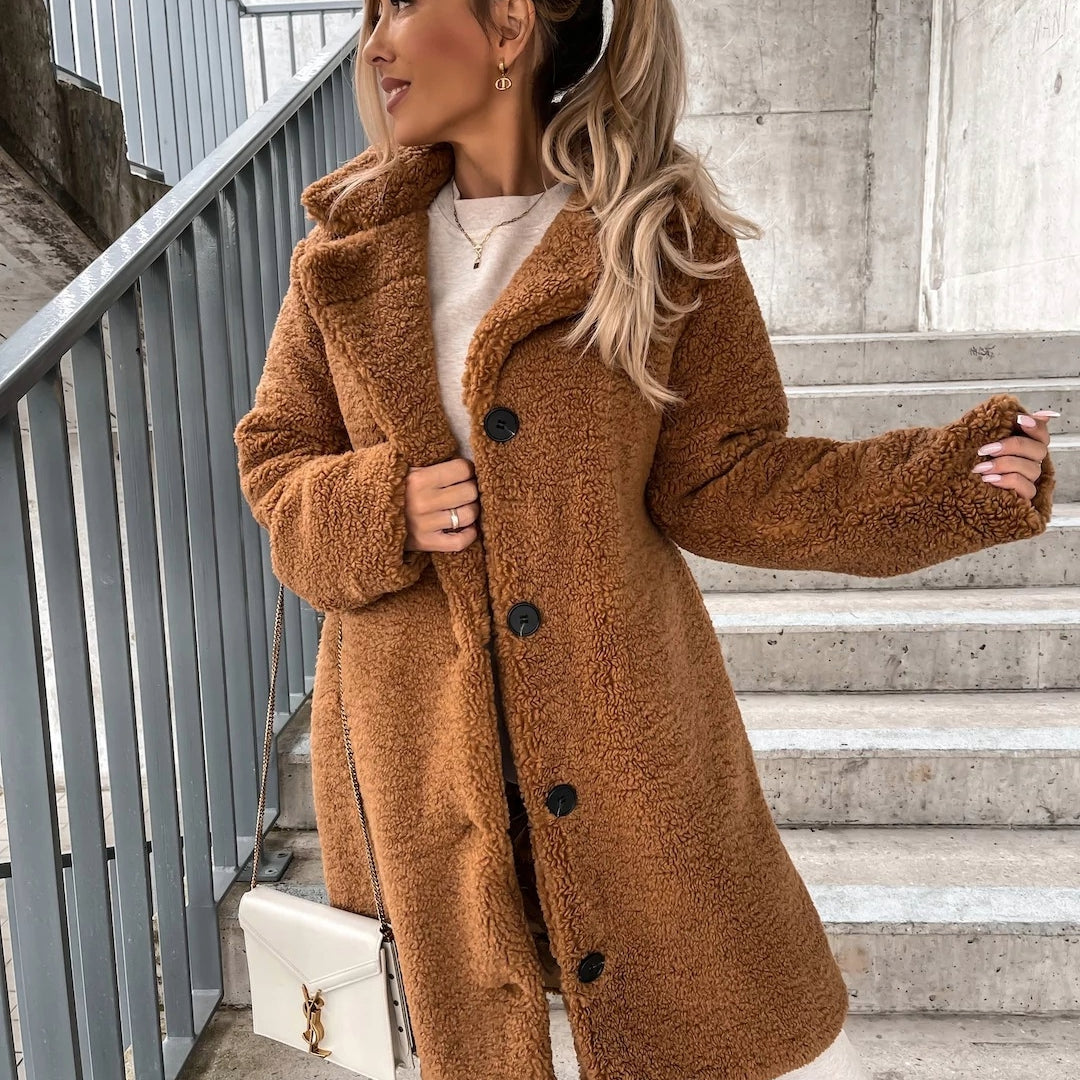 Langer Oversized Teddy-Mantel für Damen