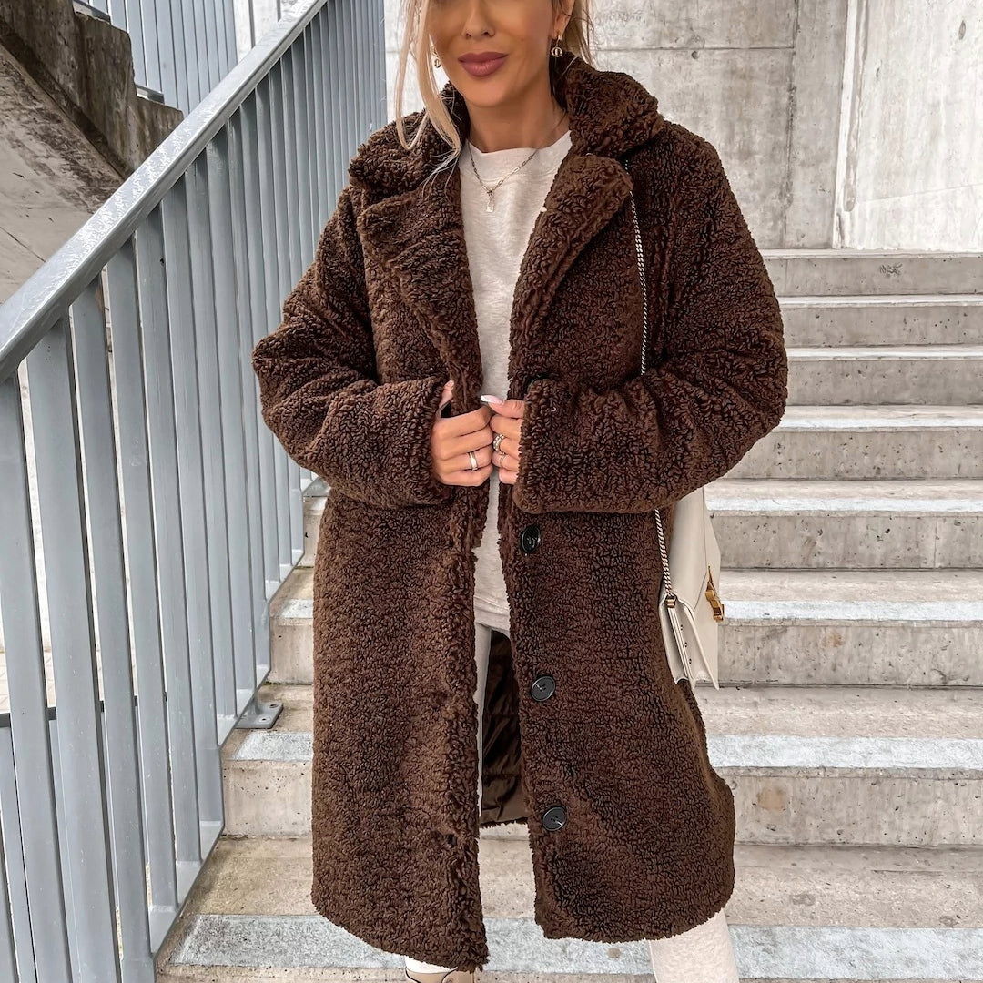 Langer Oversized Teddy-Mantel für Damen