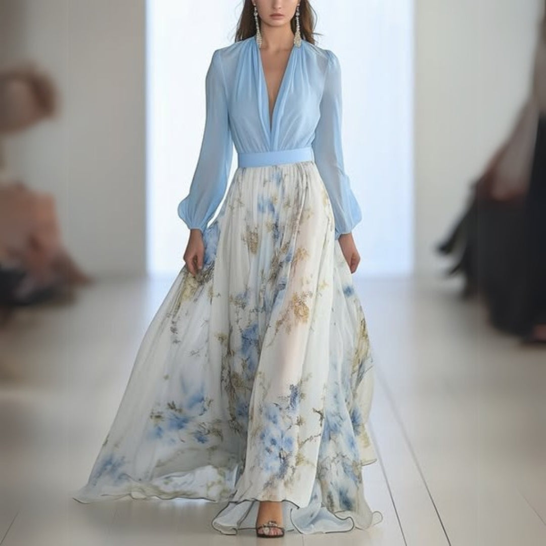 Langärmliges Damen-Maxikleid mit Blumenmuster