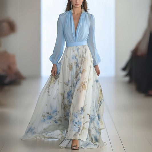 Langärmliges Damen-Maxikleid mit Blumenmuster