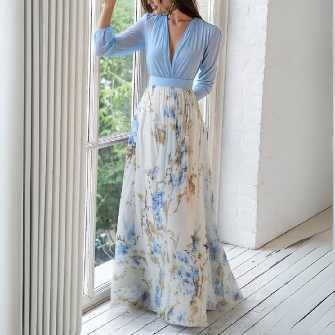 Langärmliges Damen-Maxikleid mit Blumenmuster