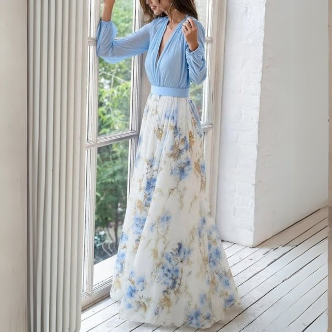 Langärmliges Damen-Maxikleid mit Blumenmuster