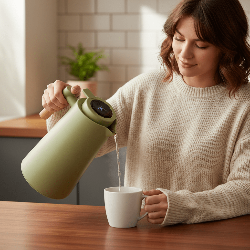 Wärmeisolierte Thermoskanne aus Edelstahl mit Thermometer – elegant und funktional 1 L
