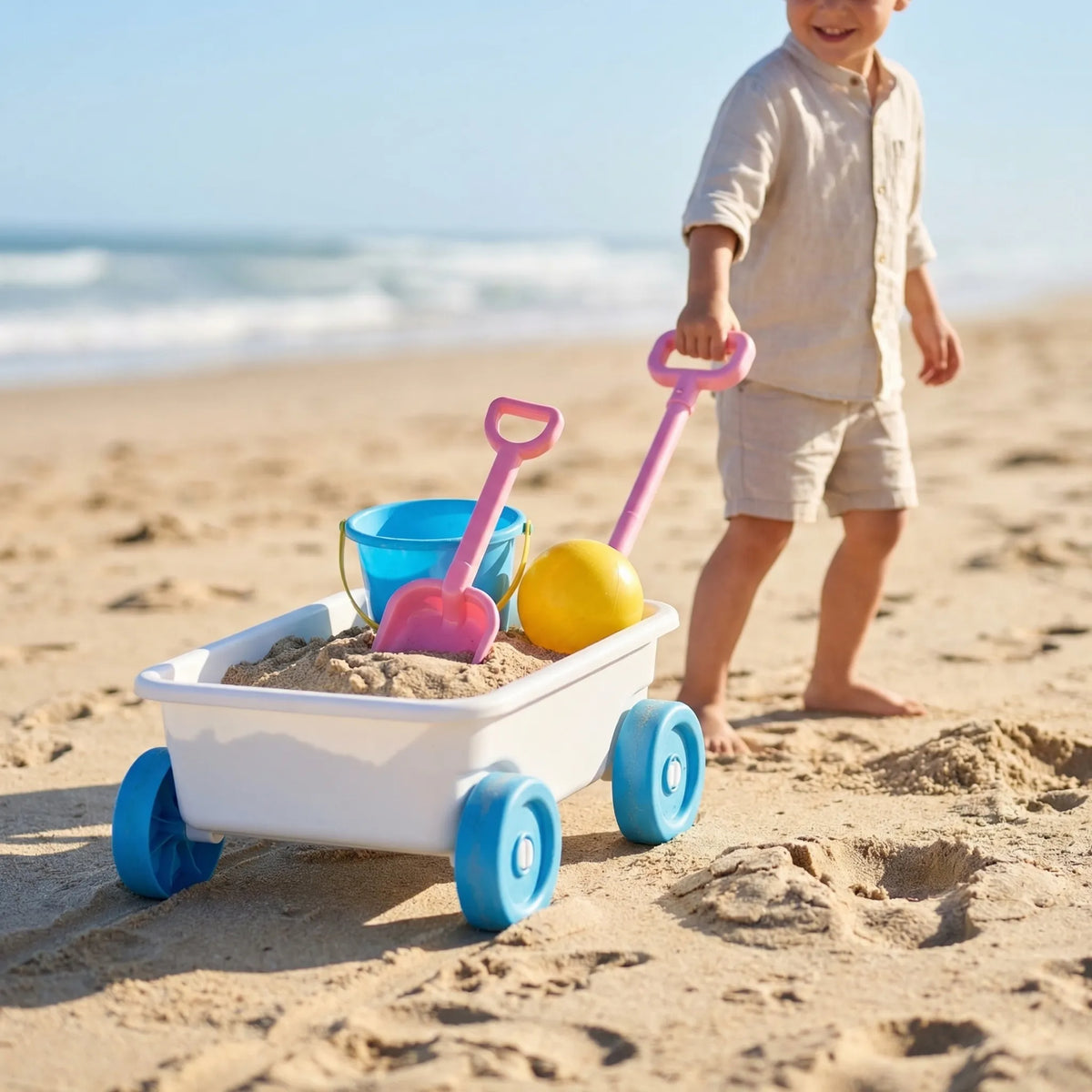 Zieh-Bollerwagen mit Strandspielzeug-Set