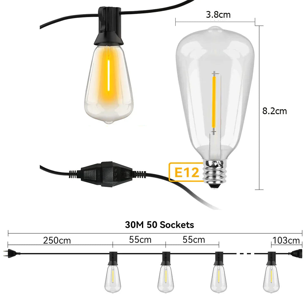 Wetterfeste LED-Lichterkette für aussen – Garten-, Terrassen- und Festbeleuchtung