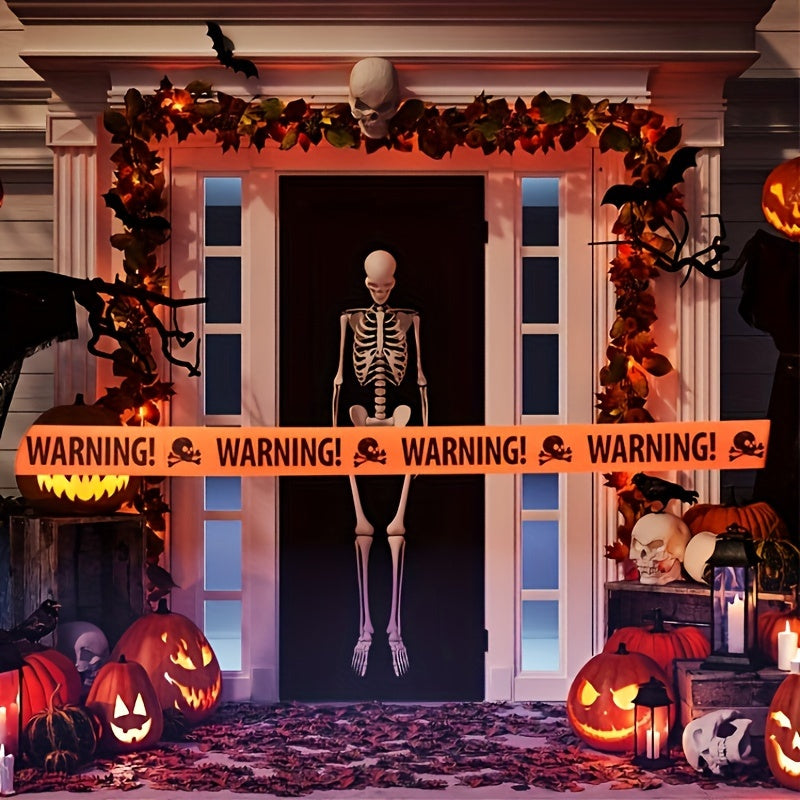 Gruseliges Halloween-Totenkopf-Banner - Absperrband-Dekoration aus Kunststoff