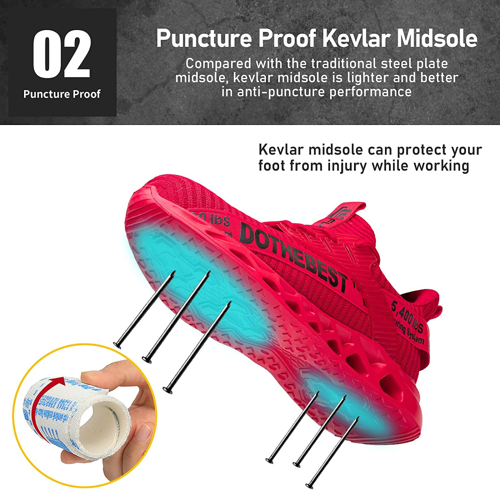Atmungsaktive Flyknit Arbeitsschuhe mit Stahlkappe und Kevlar-Sohle