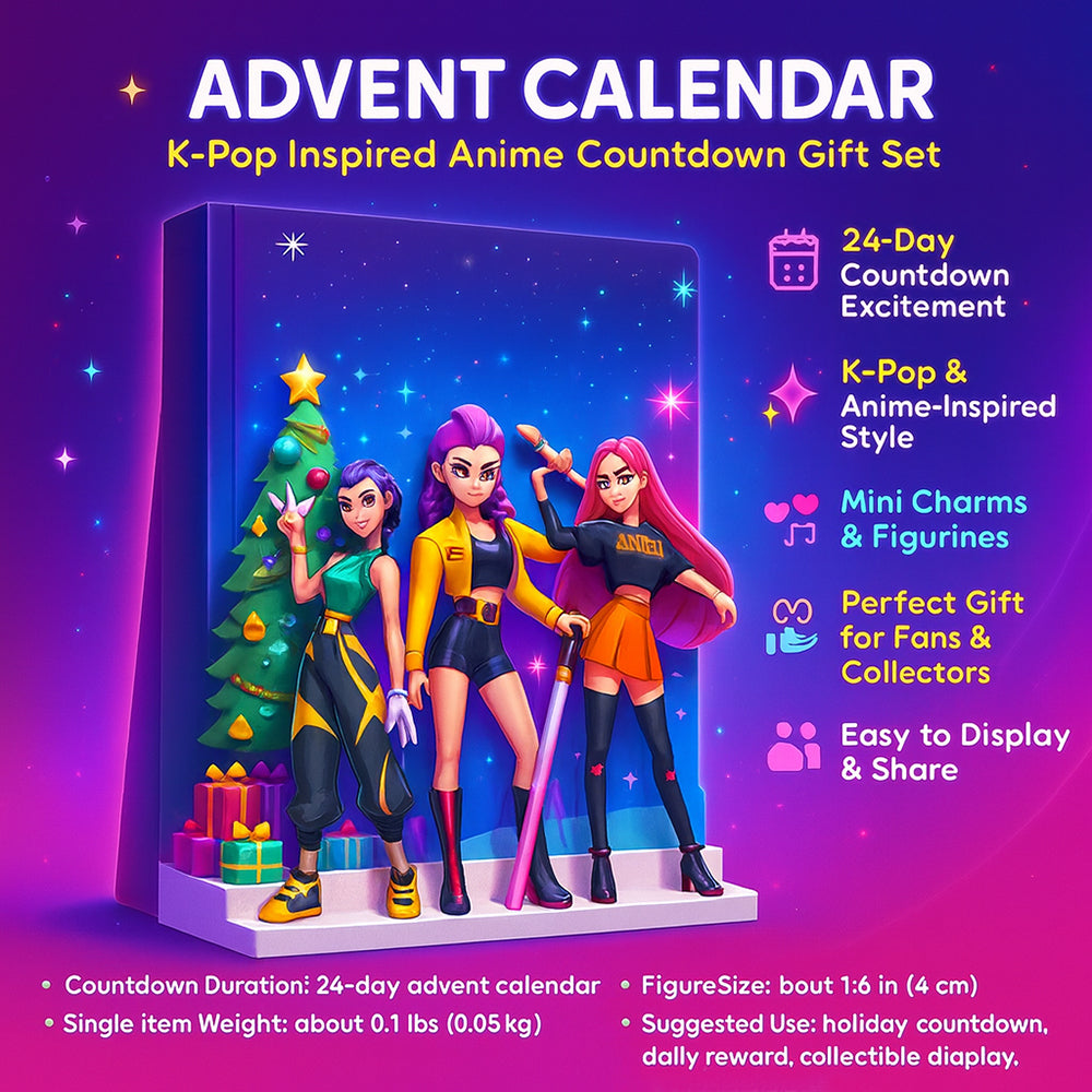 K-Pop Anime Adventskalender – Countdown-Set mit nummerierten Fächern und 4 cm Minifiguren