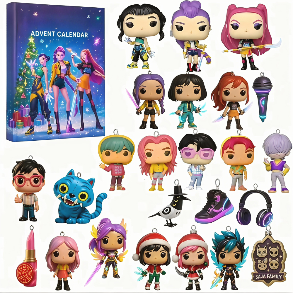 K-Pop Anime Adventskalender – Countdown-Set mit nummerierten Fächern und 4 cm Minifiguren