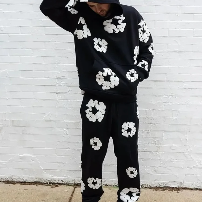 Kapuzenpullover-Set mit weit geschnittener Hose mit Blumenmuster