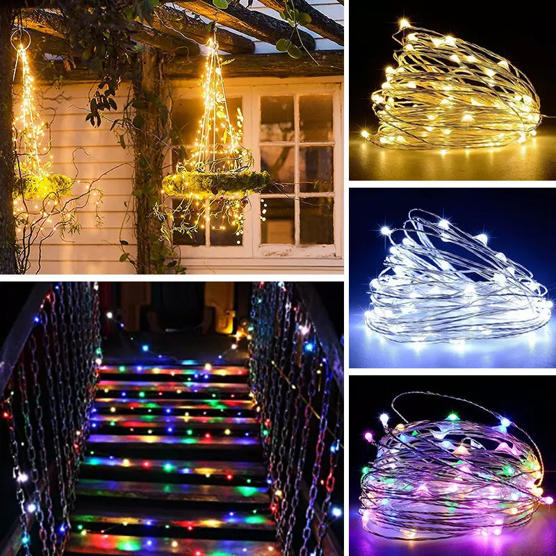 Weihnachtliche Kupferdraht-Lichterkette mit USB-Anschluss und Fernbedienung