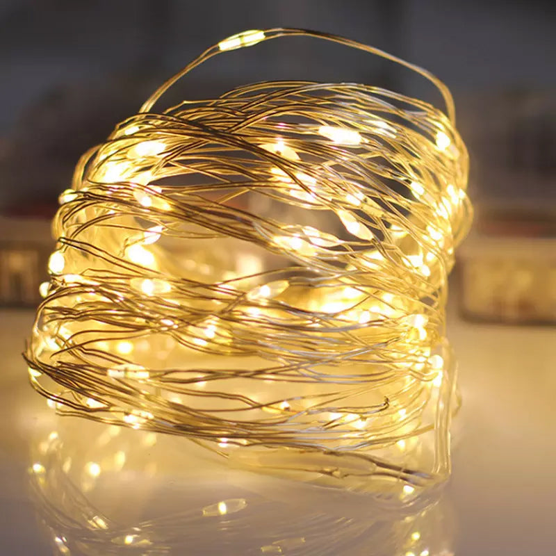 Weihnachtliche Kupferdraht-Lichterkette mit USB-Anschluss und Fernbedienung