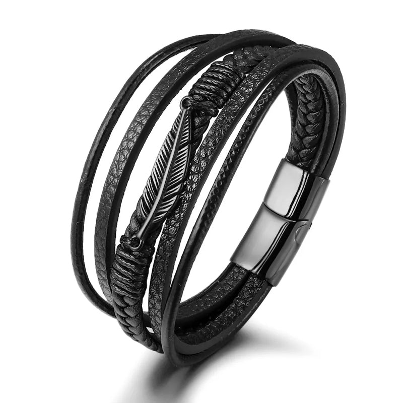 Armband mit Federmotiv und Stahl