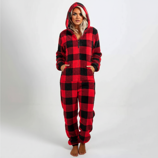 Bequemer, lang geschnittener Jumpsuit-Schlafanzug mit Kapuze