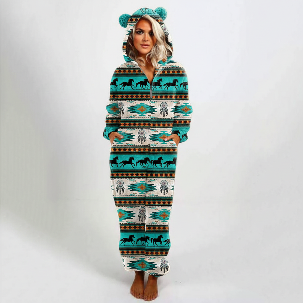 Bequemer, lang geschnittener Jumpsuit-Schlafanzug mit Kapuze
