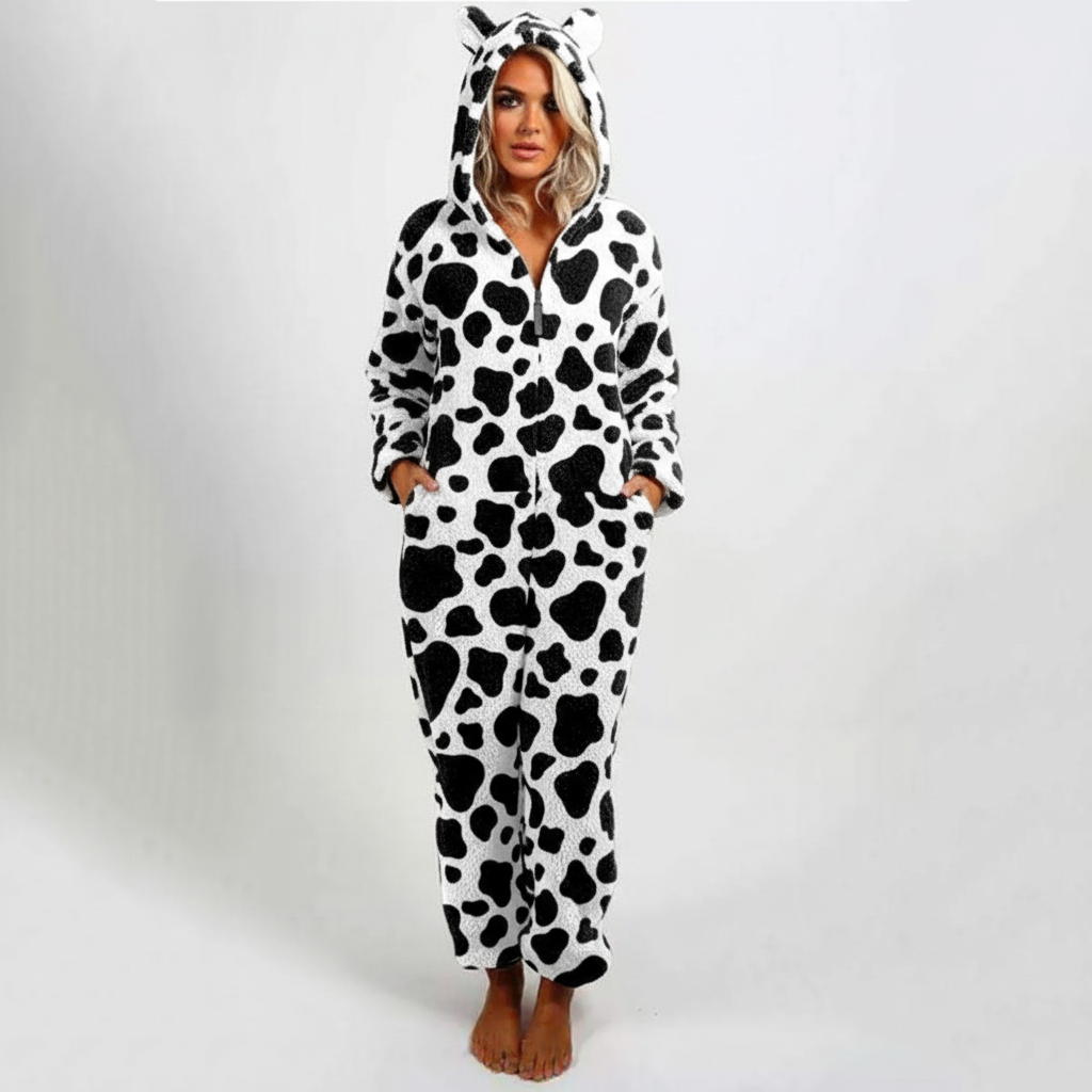 Bequemer, lang geschnittener Jumpsuit-Schlafanzug mit Kapuze