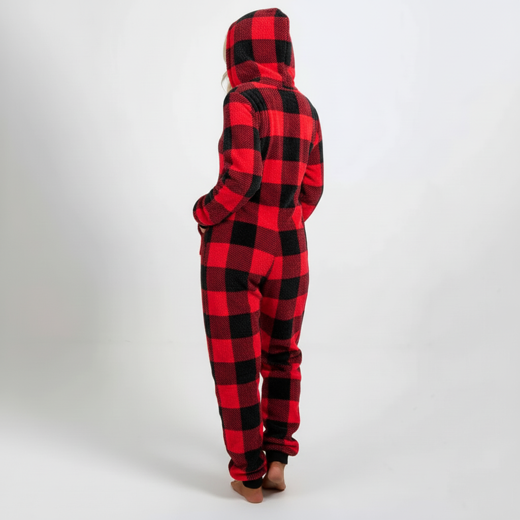 Bequemer, lang geschnittener Jumpsuit-Schlafanzug mit Kapuze