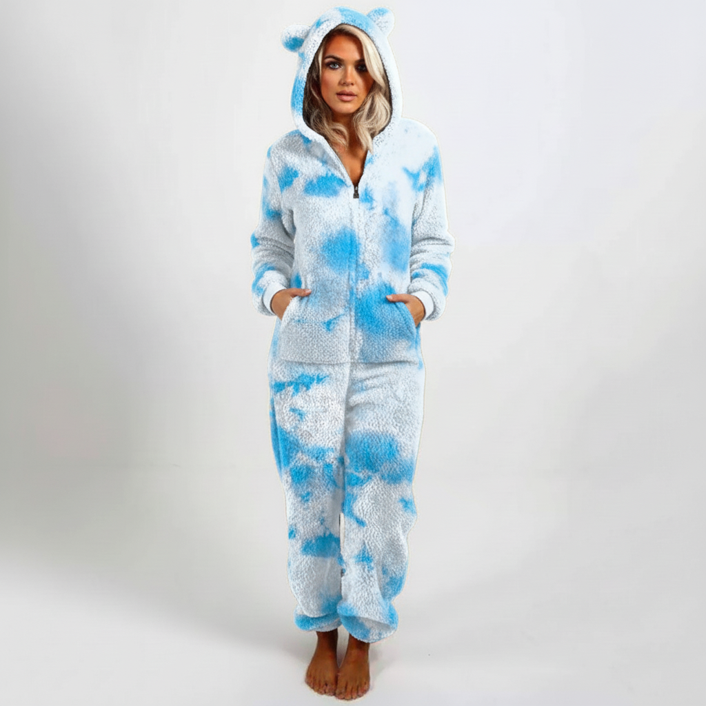 Bequemer, lang geschnittener Jumpsuit-Schlafanzug mit Kapuze