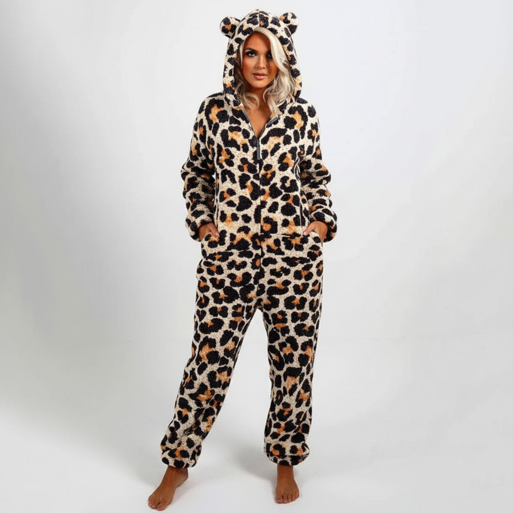 Bequemer, lang geschnittener Jumpsuit-Schlafanzug mit Kapuze