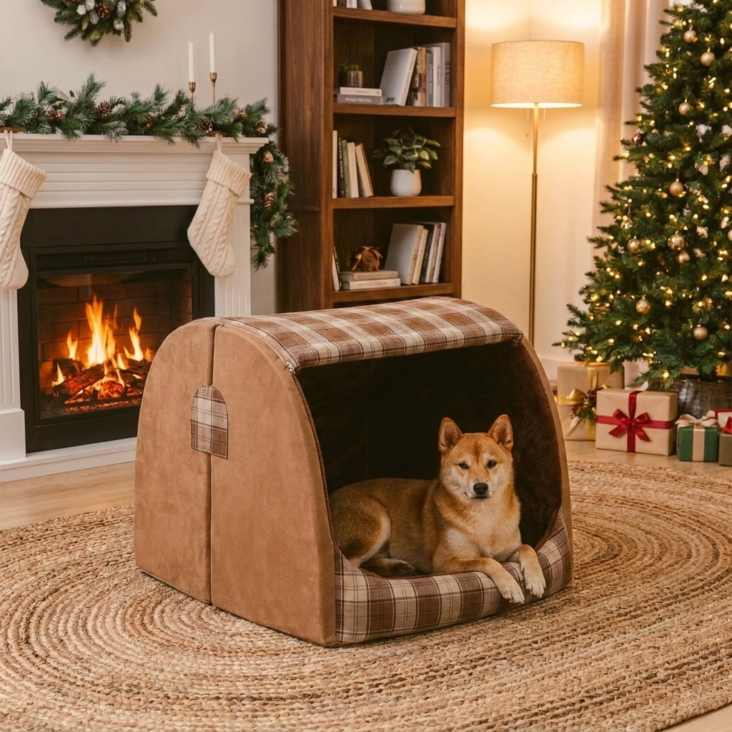 Bequeme karierte Hundehütte und Liegeplatz für kleine und grosse Haustiere