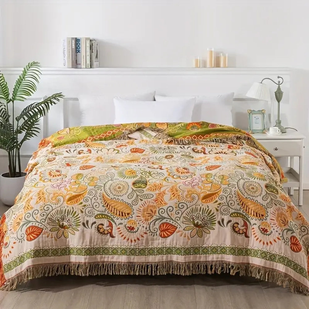 Wendbare Boho-Decke: Weicher Komfort mit Blumenmuster