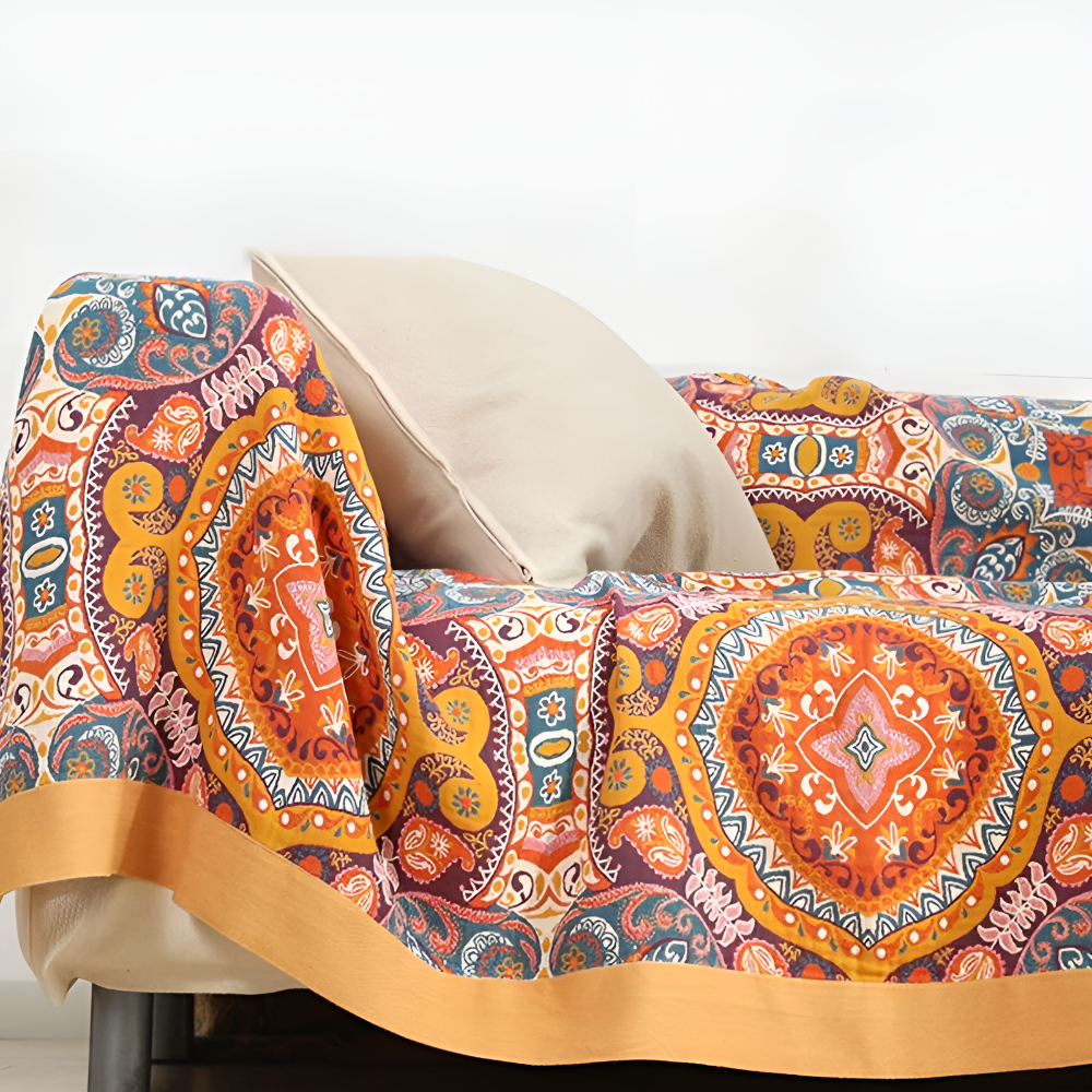Doppelseitige Baumwoll-Kühldecke mit Boho-Muster – atmungsaktiv und maschinenwaschbar