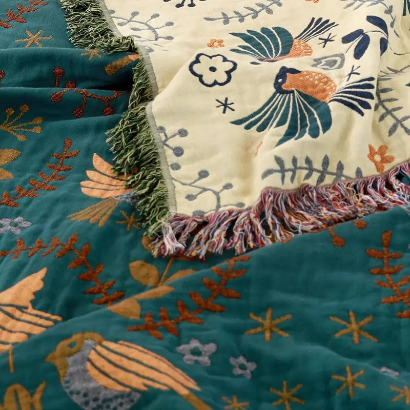 Wendbare skandinavische Vogel-Kuscheldecke | 100% Baumwolldecke