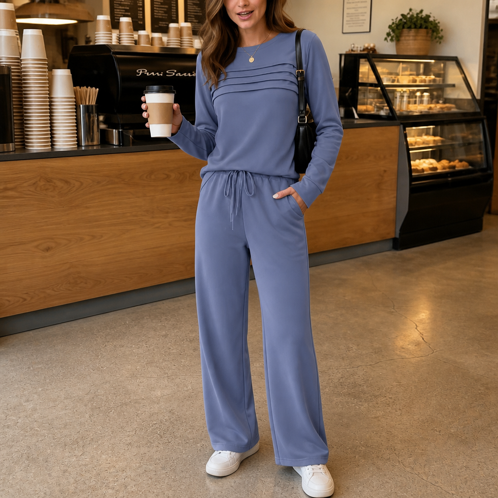 Zweiteiliges Loungewear-Set mit Rundhalsausschnitt und Kordelzug