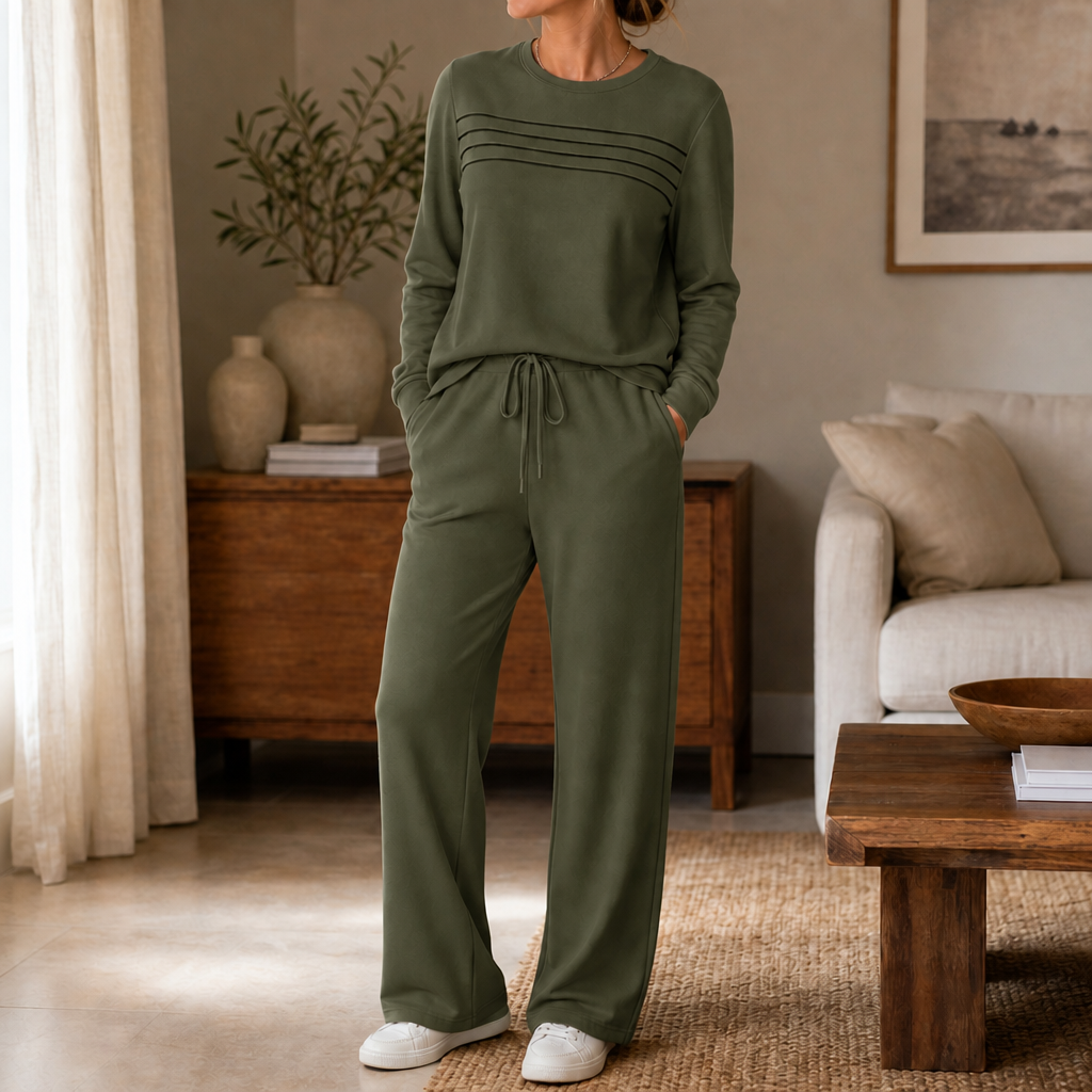 Zweiteiliges Loungewear-Set mit Rundhalsausschnitt und Kordelzug