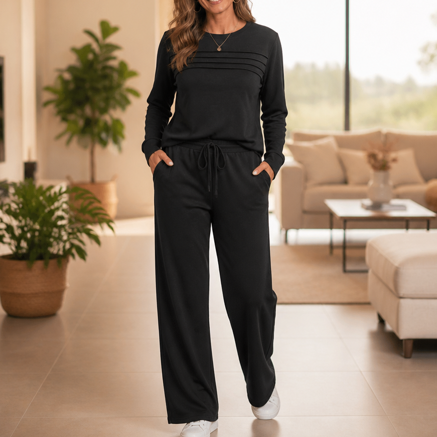 Zweiteiliges Loungewear-Set mit Rundhalsausschnitt und Kordelzug